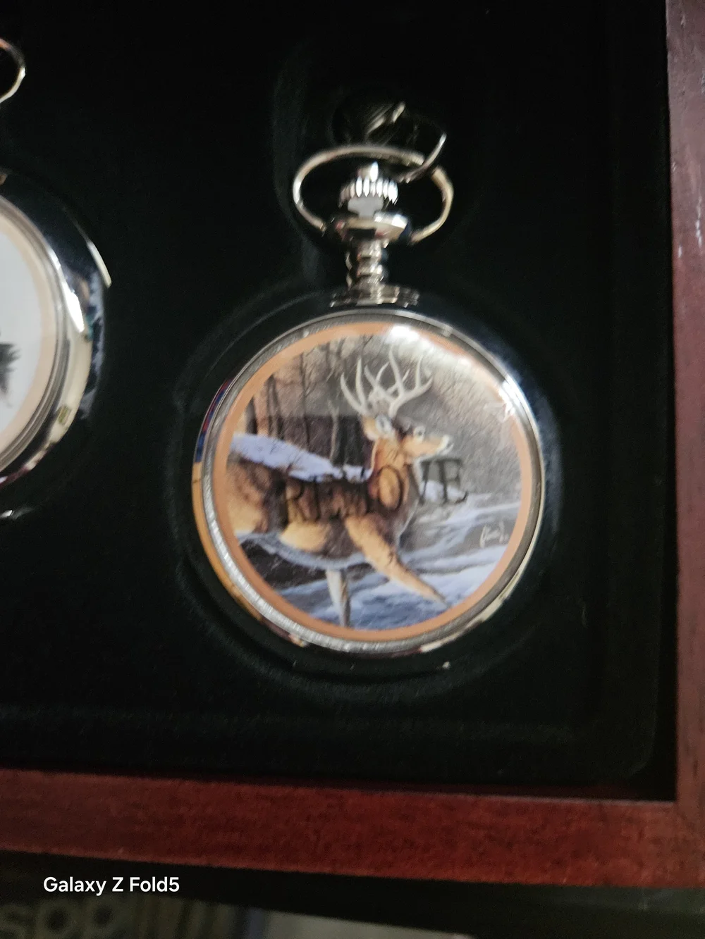 Silver Pocket Watch Set in Dark Wood Presentation Box
